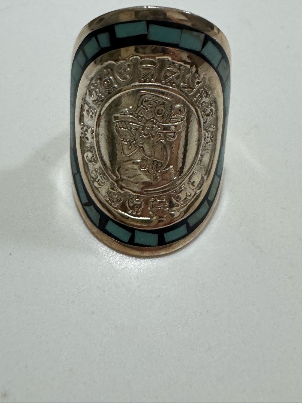 Sterling Silver Statement Ring with Turquoise Inlay vintage Mexico silver